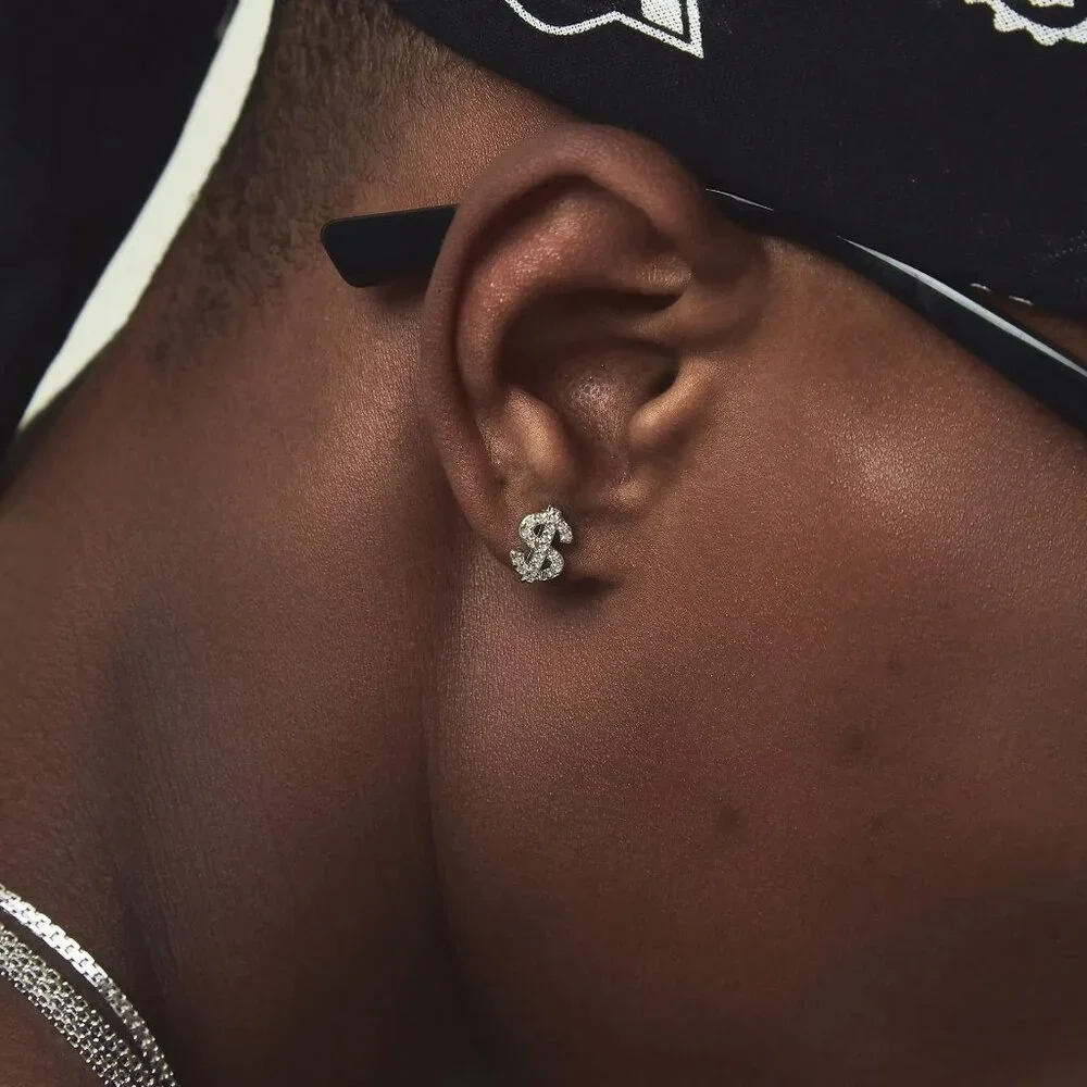 🆕 Dollar Sign Diamond Studded Earrings, 18K White Gold Hypoallergenic 🆕